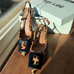 Anthropologie Bibi Lou Leopard Print Heels with Black Buckle